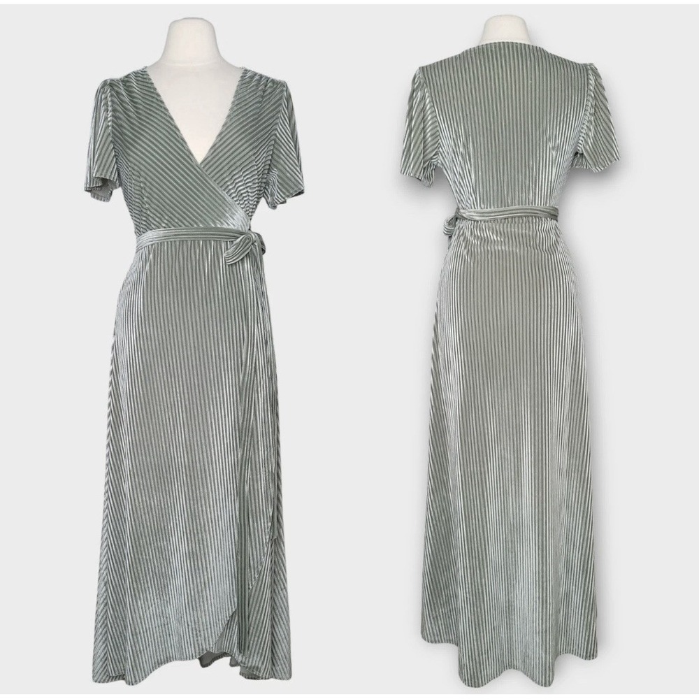 Baltic Born XXL Andi Ribbed‎ Velvet Maxi Wrap Dress Dusty Sage Green Wedding NWT